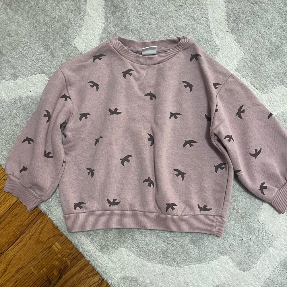 Kids Pink Bird Pattern Sweatshirt